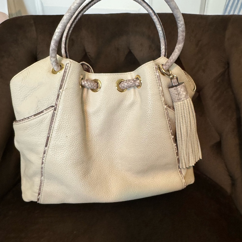 Michael Kors Cream Shoulder Bag with Gold Accents and Tassel